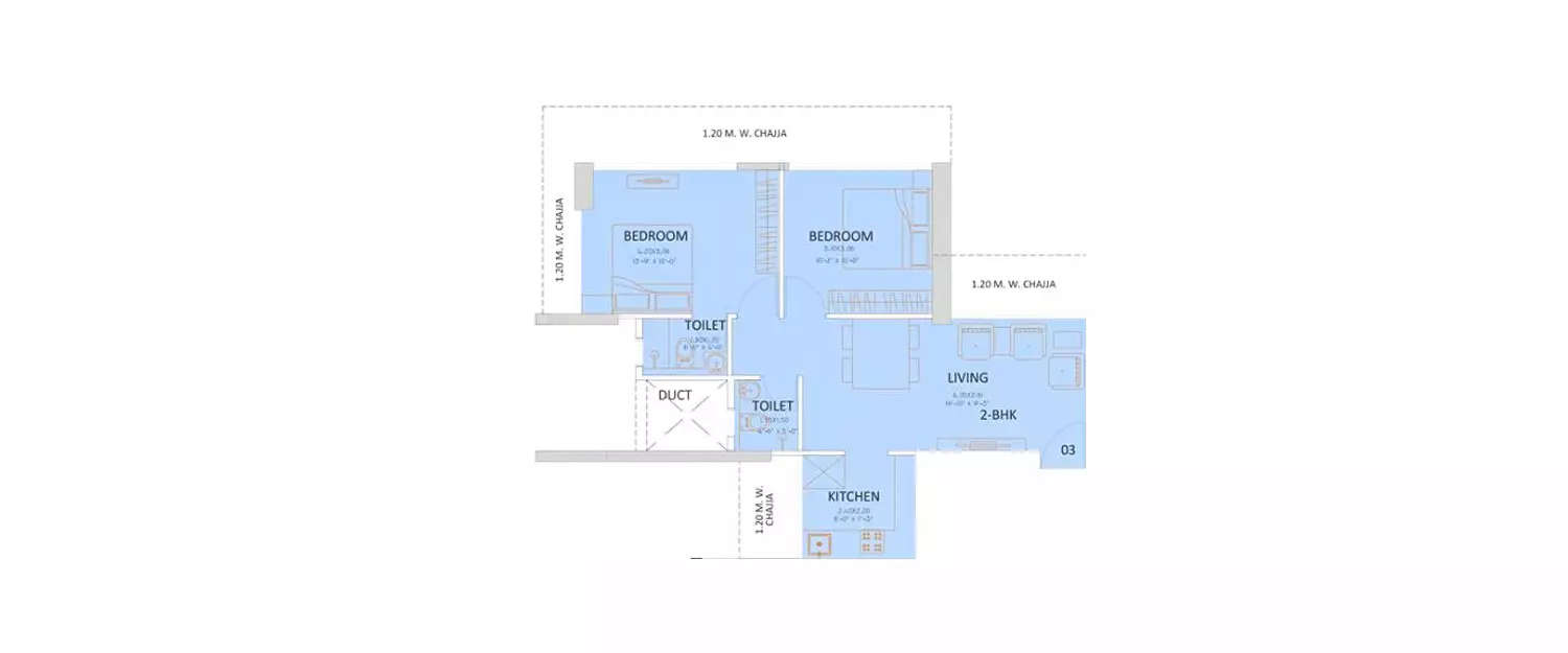 Floor plan for 2 BHK