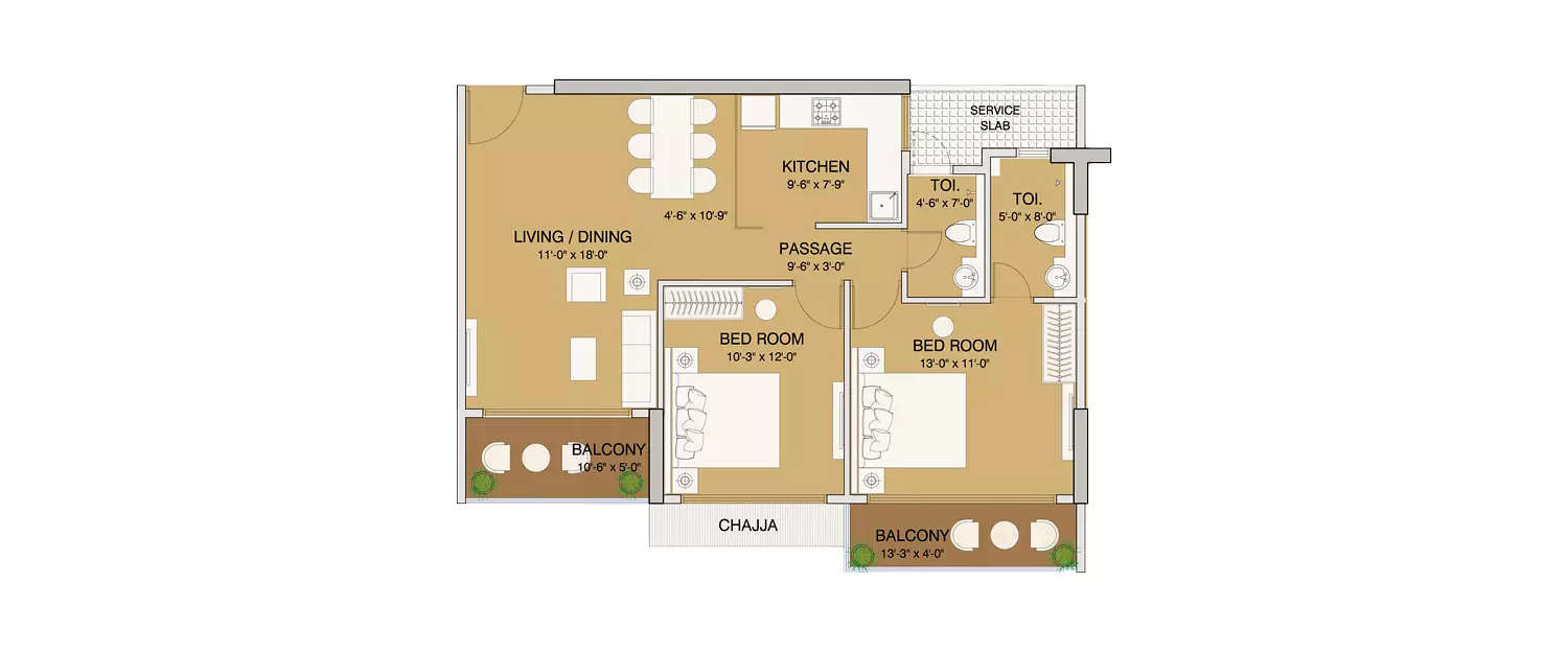 Floor plan for 2 BHK