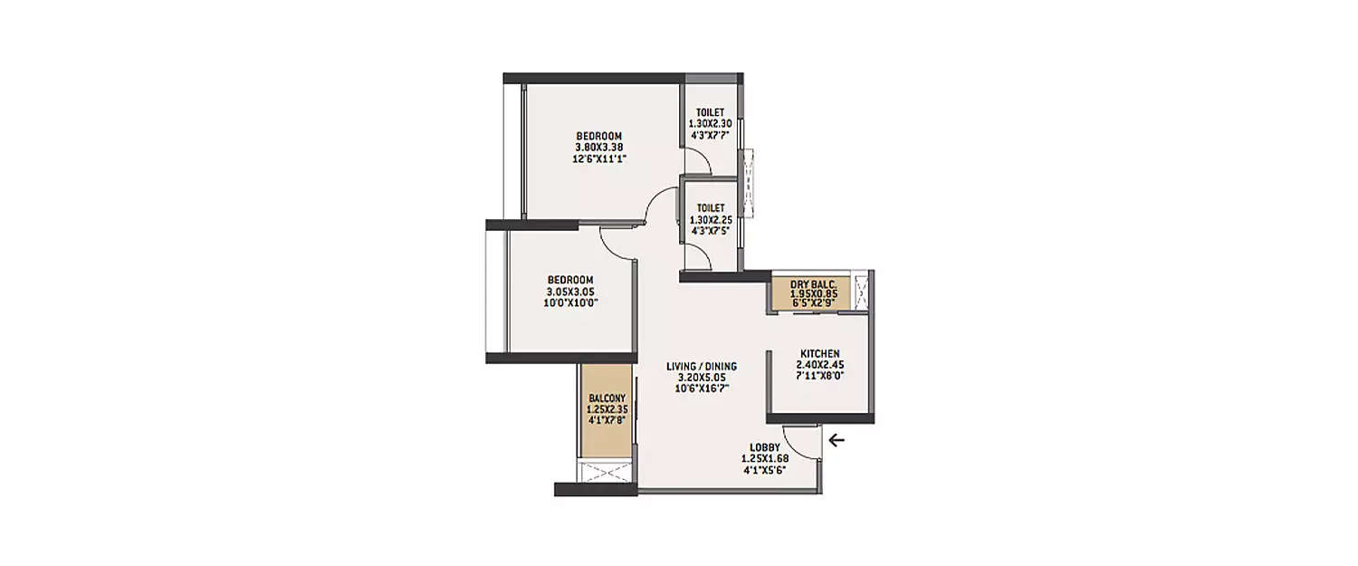Floor plan for 2 BHK