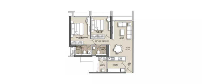 Narang Privado Thane - Floor plan 2 BHK 737 Sq.ft