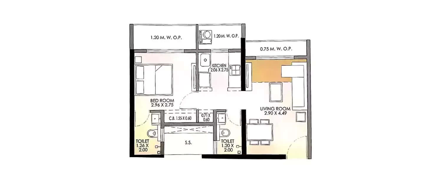 Floor plan for 1 BHK