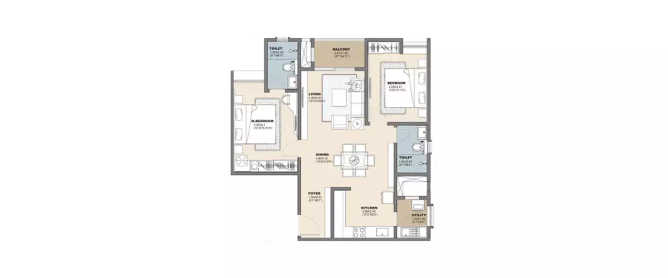 Vajram Newtown Jakkur - Floor plan 2 BHK 1178 Sq.ft