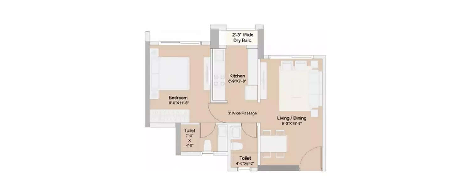 Floor plan for 1 BHK