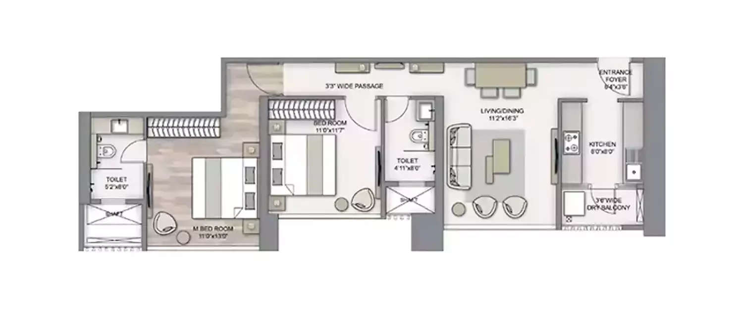 2 BHK Apartment 764 Sq.ft