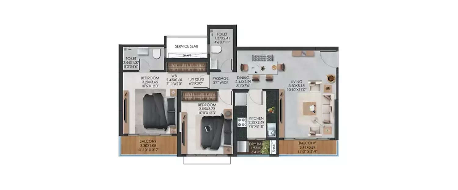 Floor plan for 2 BHK