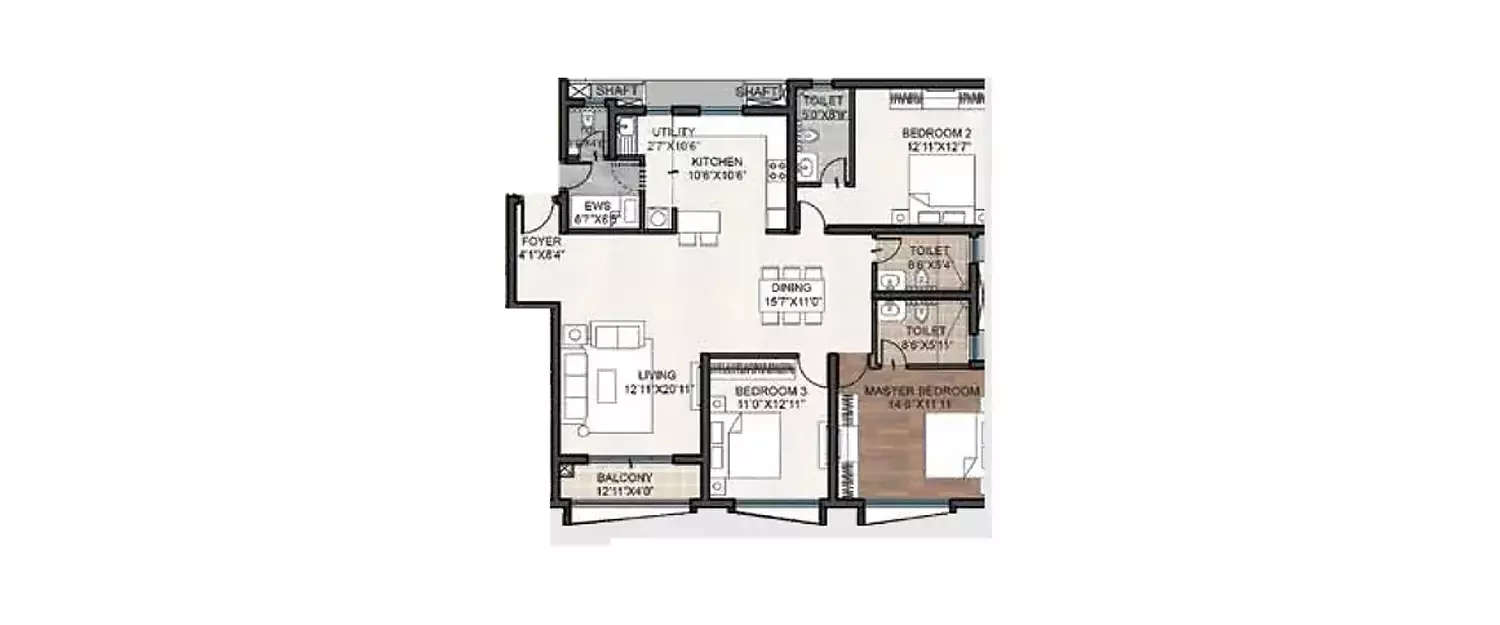 Floor plan for 2 BHK