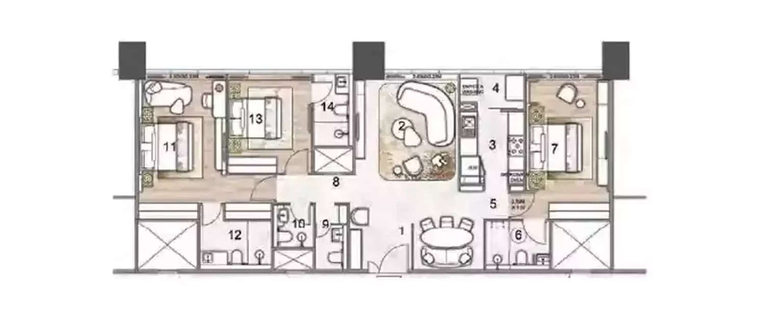 Floor plan for 3 BHK