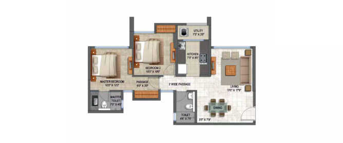Lodha Splendora Ghodbunder Road - Floor plan 2 BHK 654 Sq.ft