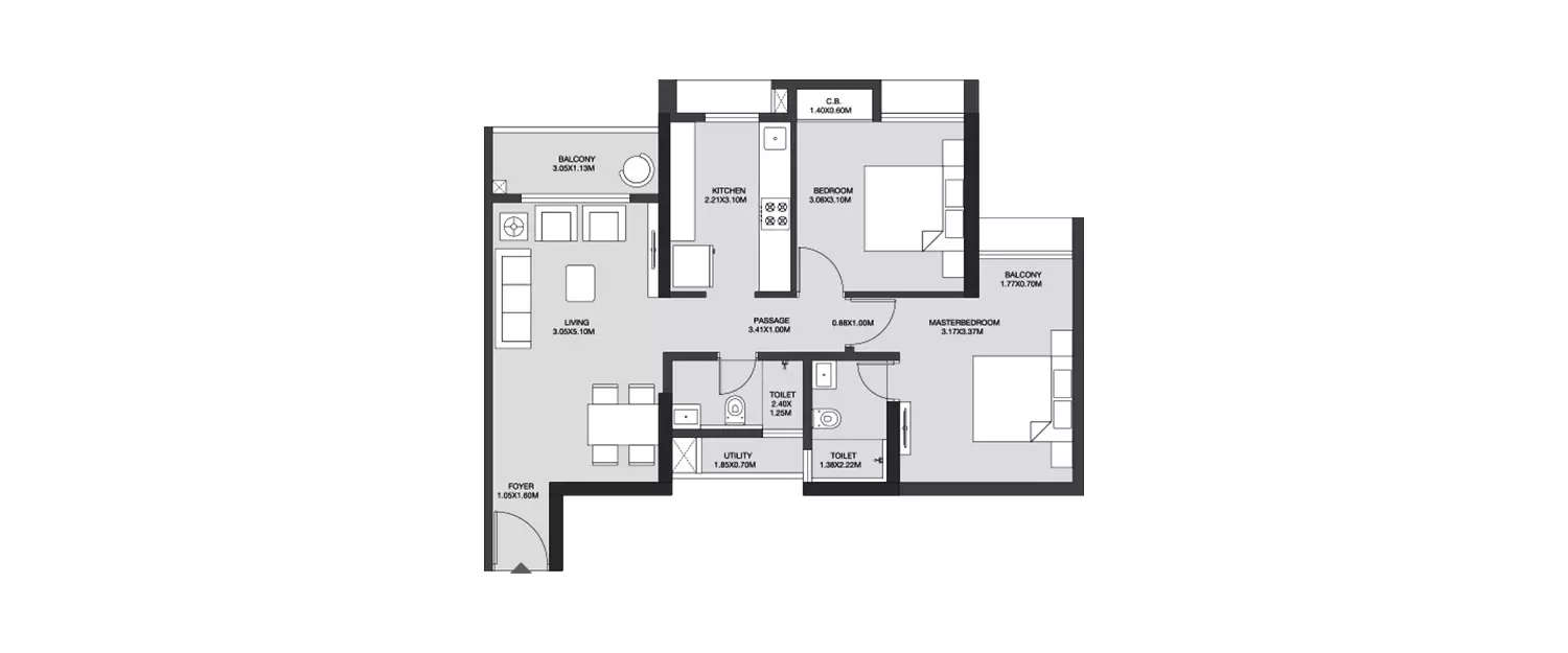Floor plan for 2 BHK