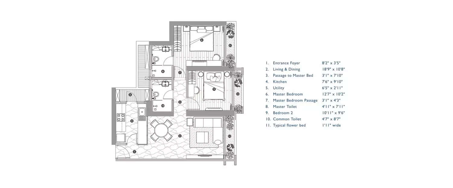 Floor plan for 2 BHK