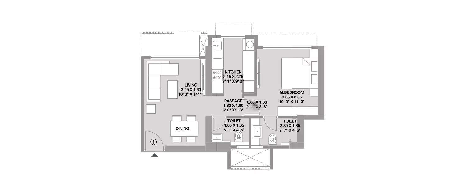 1 BHK Apartment 428 Sq.ft