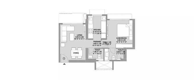 Godrej Nest Kandivali - Floor plan 1 BHK 428 Sq.ft