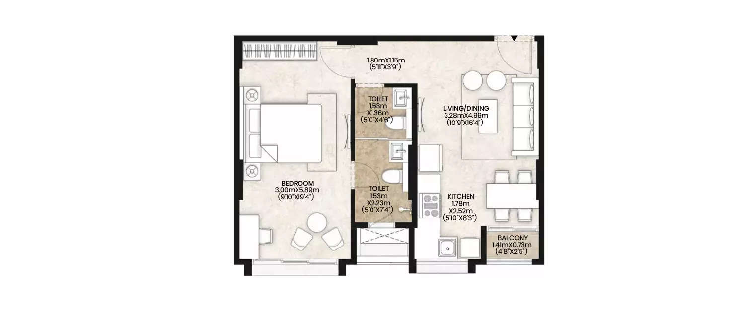 Floor plan for 1 BHK