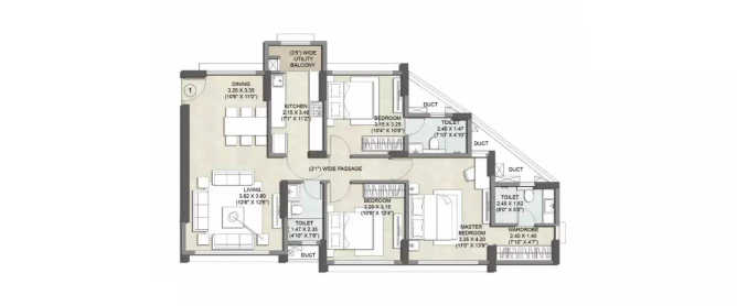 Kalpataru Primus Santacruz - Floor plan 3 BHK 992 Sq.ft