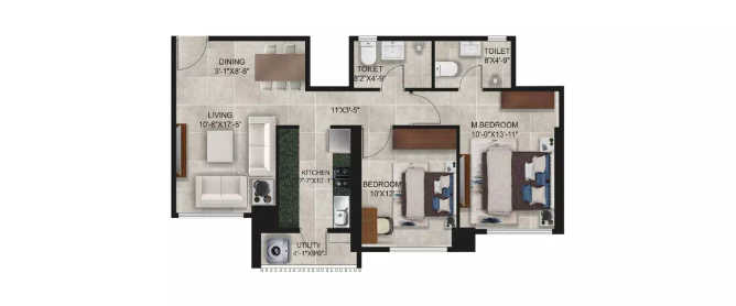 Ajmera I Land Wadala - Floor plan 2 BHK 994 Sq.ft