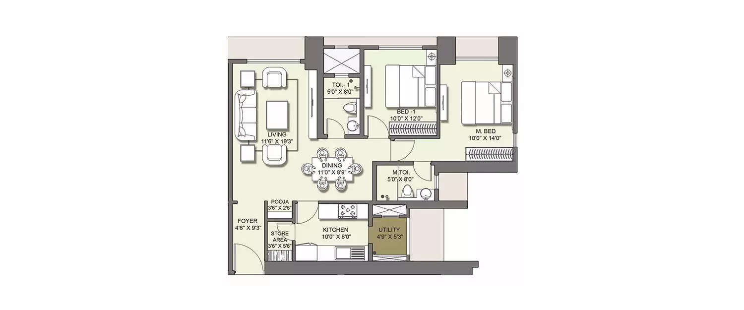 2 BHK Apartment 922 Sq.ft