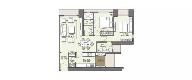 Lodha Venezia Parel - Floor plan 2 BHK 922 Sq.ft