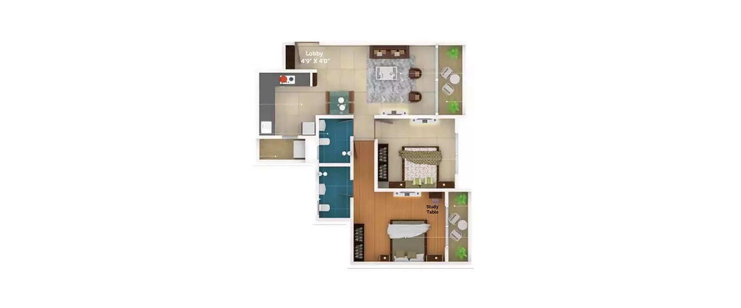 Floor plan for 2 BHK