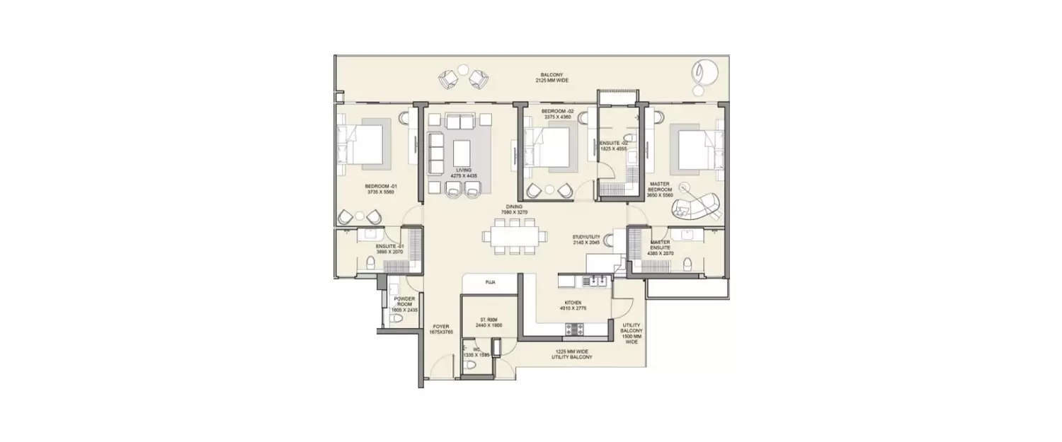 Floor plan for 3 BHK