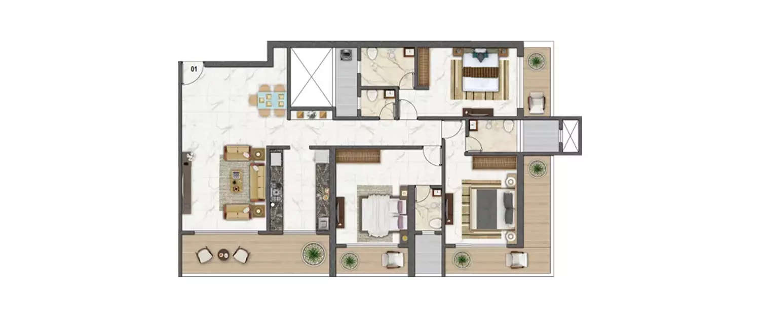 Floor plan for 3 BHK