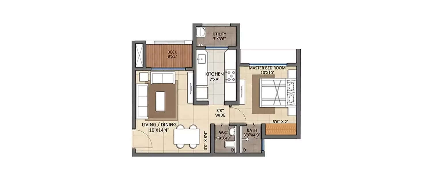 Floor plan for 1 BHK
