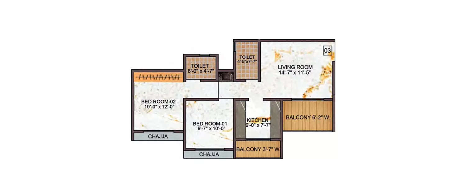 Floor plan for 2 BHK