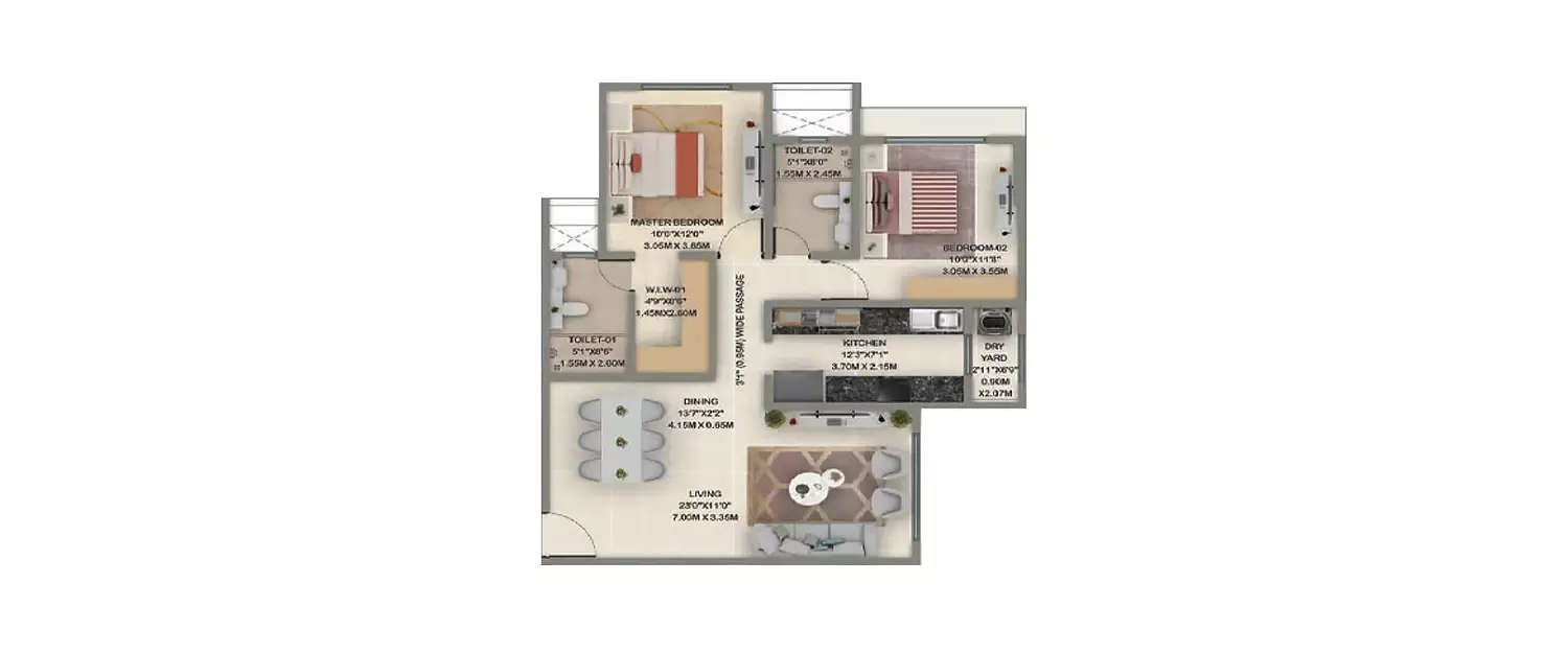 Floor plan for 2 BHK