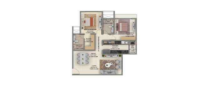 Kolte Patil K52 Khar - Floor plan 2 BHK 844 Sq.ft