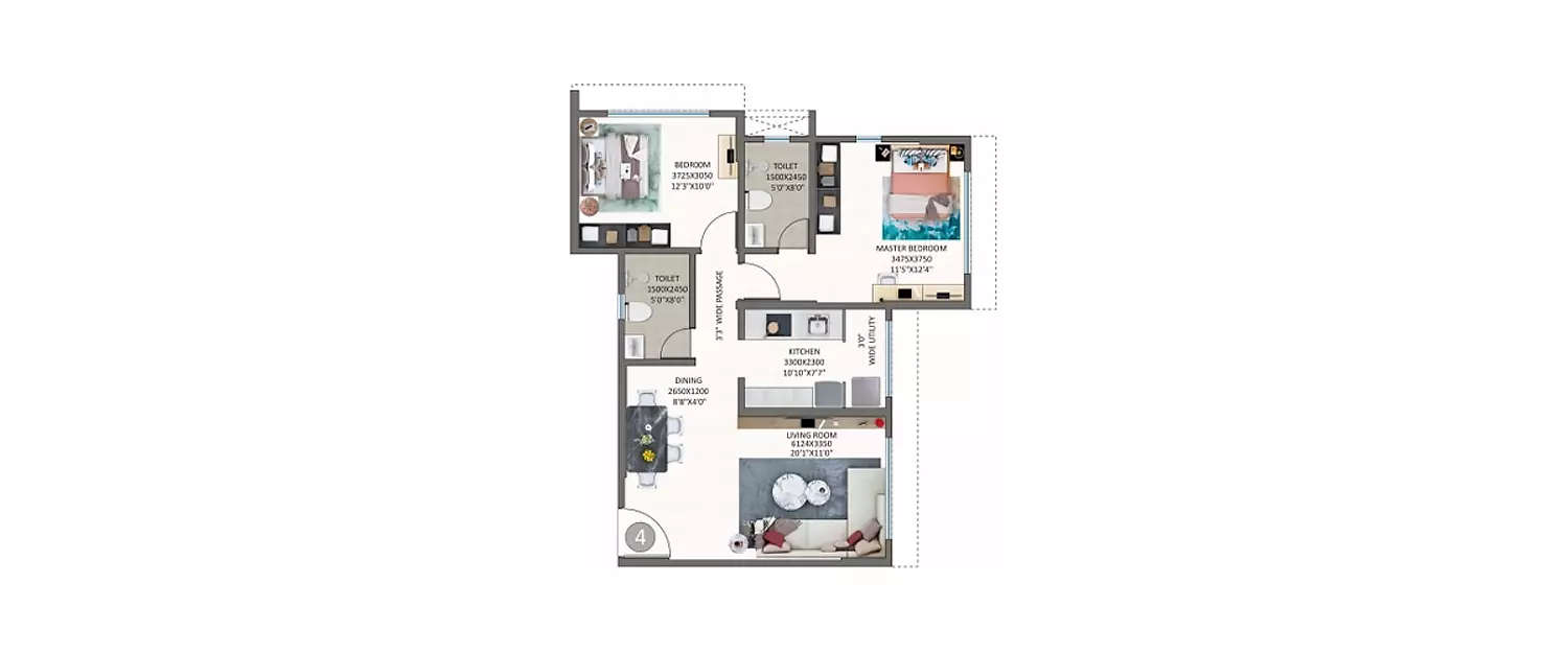 Floor plan for 2 BHK