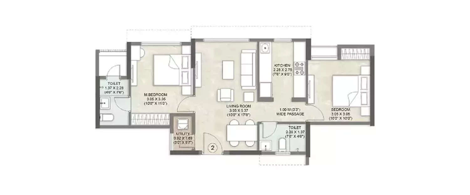 Floor plan for 2 BHK