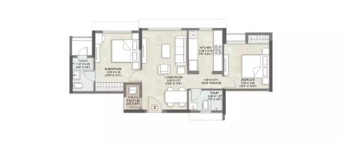 Kalpataru Park Riviera Panvel - Floor plan 2 BHK 674 Sq.ft