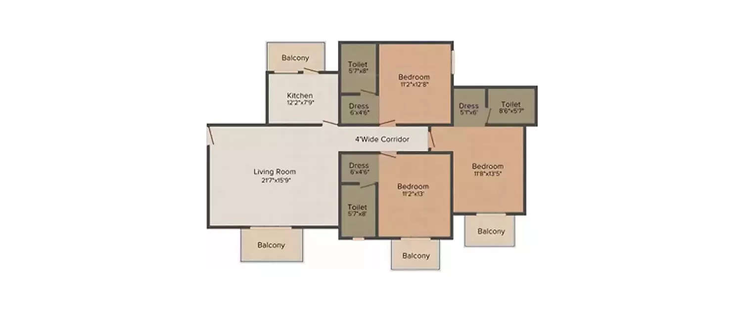 Floor plan for 3 BHK