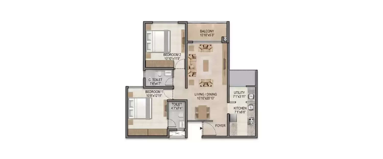 Floor plan for 2 BHK