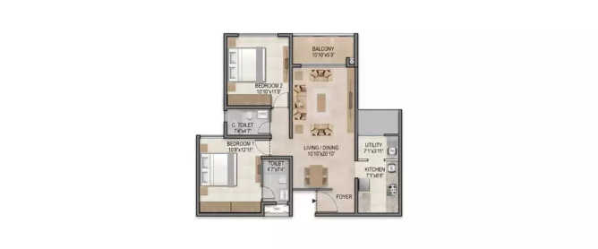 Century Horizon Jakkur - Floor plan 2 BHK 816 Sq.ft