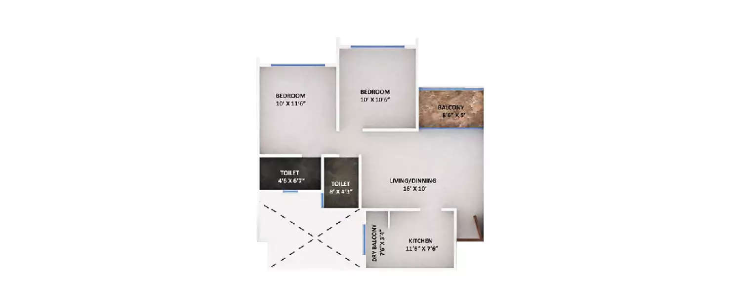 Floor plan for 2 BHK