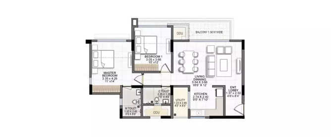 K Raheja Estrella Viva Pirangut - Floor plan 2 BHK 673 Sq.ft