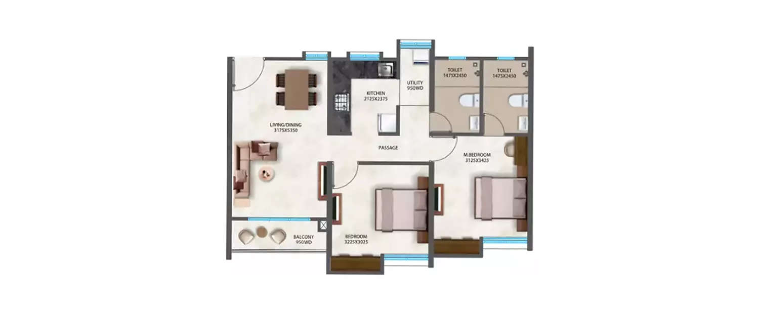 Floor plan for 2 BHK