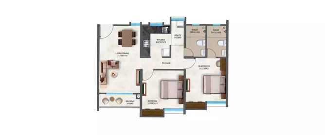 Kumar Megapolis Hinjewadi - Floor plan 2 BHK 698 Sq.ft