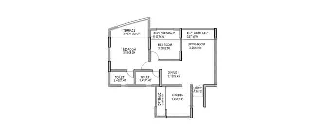 Kumar Papillon Pashan - Floor plan 2 BHK 639 Sq.ft