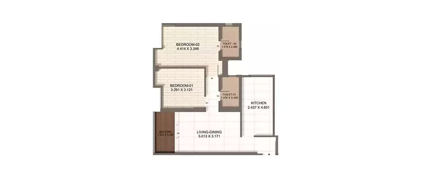 Floor plan for 2 BHK