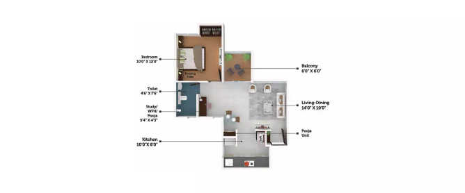 Saheel ITrend Waterfront Ravet - Floor plan 1 BHK 467 Sq.ft