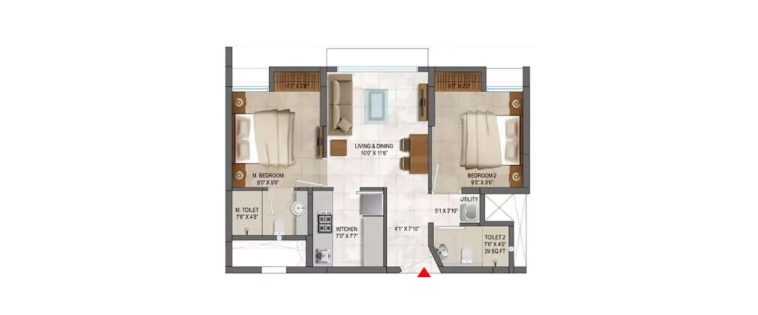 Floor plan for 2 BHK