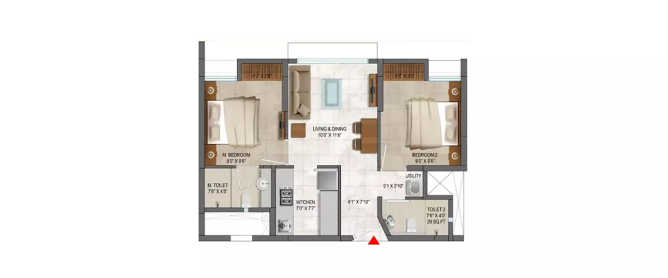 Lodha Crown Majiwada Majiwada - Floor plan 2 BHK 500 Sq.ft