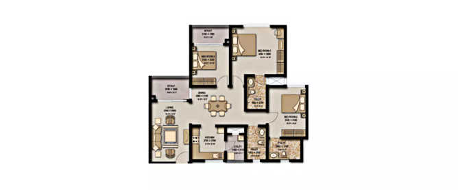 Sobha Meritta Nallambakkam - Floor plan 3 BHK 2197 Sq.ft