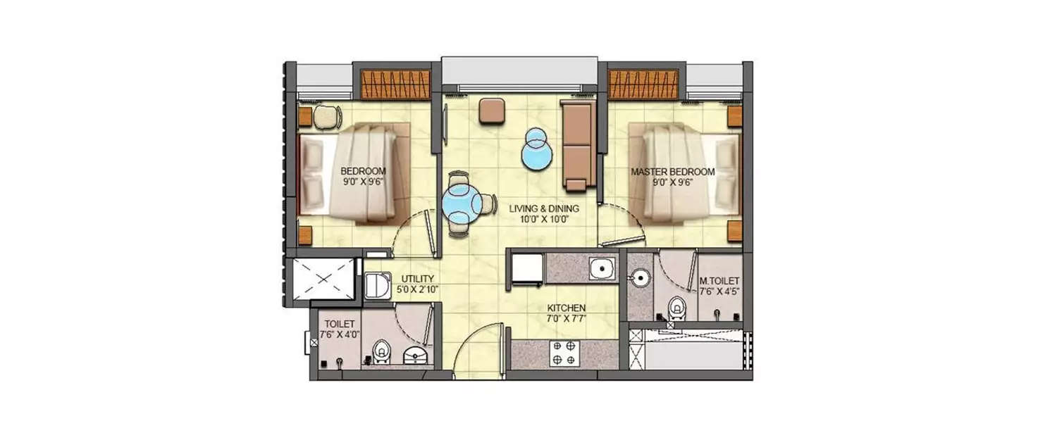 Floor plan for 2 BHK