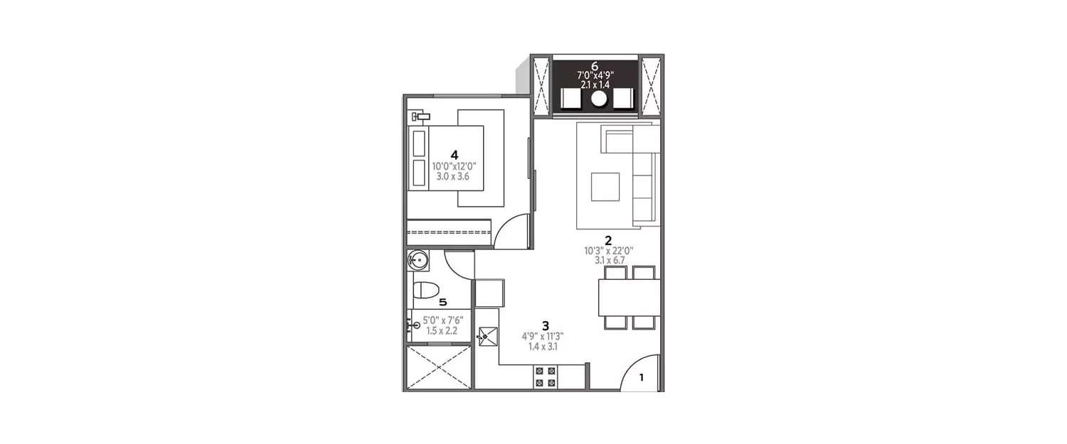 1 BHK Apartment 456 Sq.ft
