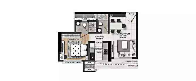 Passcode Eye Of Powai Powai - Floor plan 1 BHK 458 Sq.ft