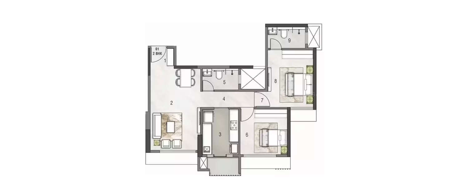 Floor plan for 2 BHK