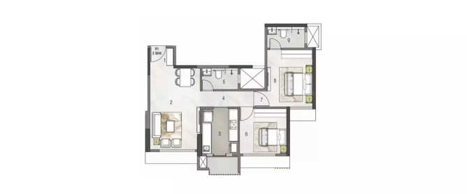 Rustomjee Erika Bandra - Floor plan 2 BHK 615 Sq.ft