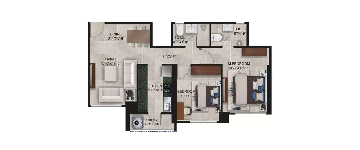 Floor plan for 2 BHK